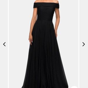 NWT La Femme Fashions 28051 Tulle Off the Shoulder A-line Dress Black Size 20